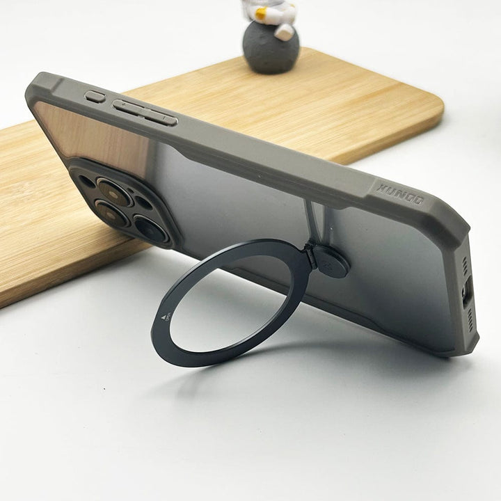 FRATO luxury Case iPhone 15 Series Shockproof Bumper Transparent With Magsafe Stand Back Cover(Natural Titanium)