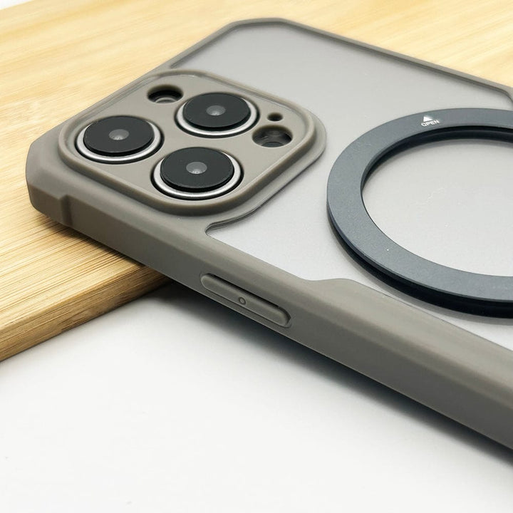 FRATO luxury Case iPhone 15 Series Shockproof Bumper Transparent With Magsafe Stand Back Cover(Natural Titanium)