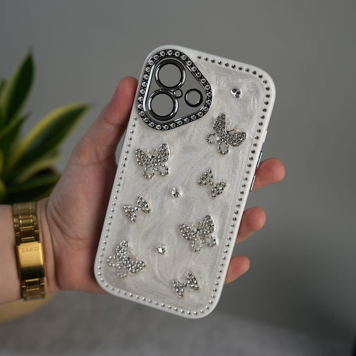 FRATO luxury Case iPhone 16 iPhone Elegant Butterfly Charm Case | Premium Pearl Finish Designer Cover