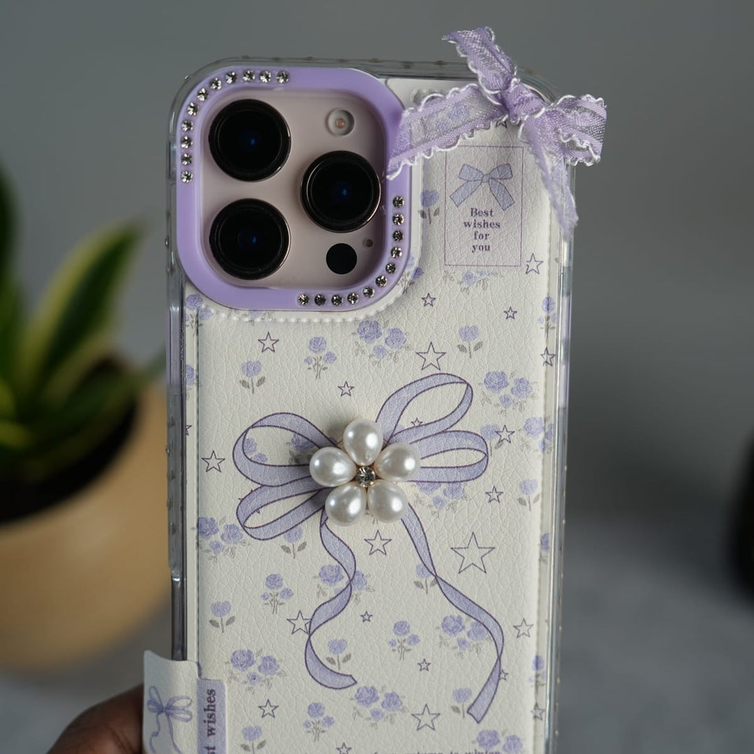 FRATO luxury Case iPhone 16 Pro iPhone Cute Bow Pearl Case | Lavender Aesthetic Designer Cover