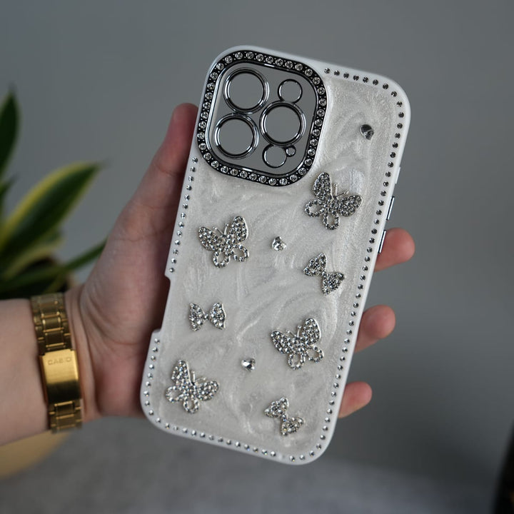 FRATO luxury Case iPhone 16 Pro iPhone Elegant Butterfly Charm Case | Premium Pearl Finish Designer Cover