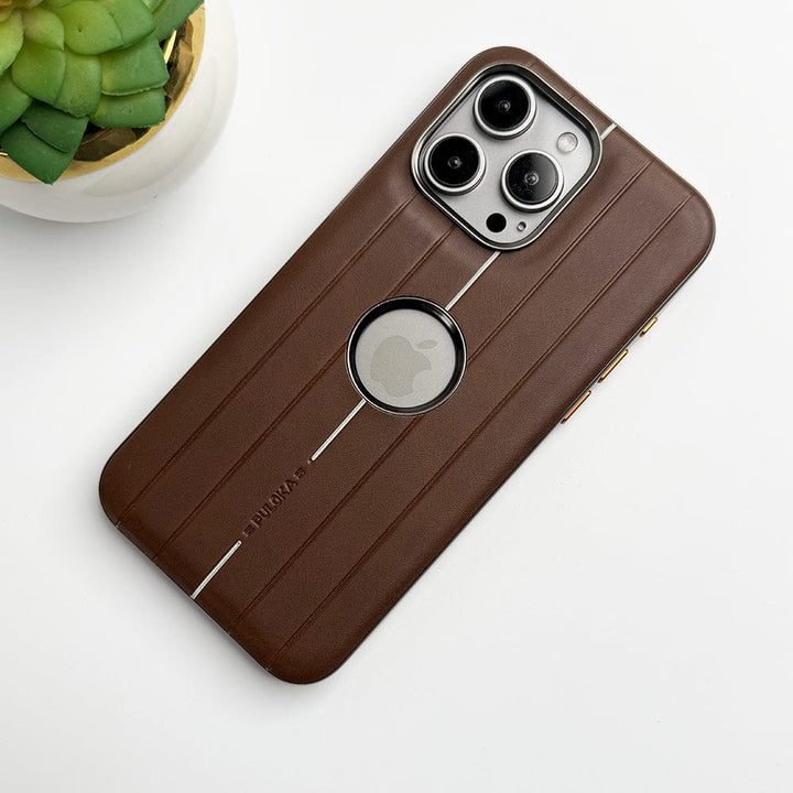 FRATO luxury Case iPhone 16 Pro Max / Brown iPhone Suitcase Design PU Leather Case Cover Metal Buttons