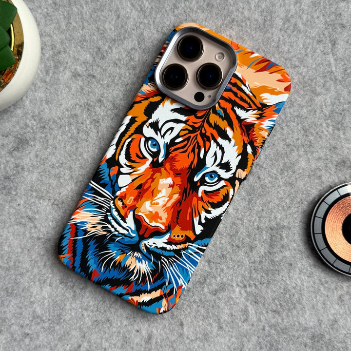 FRATO luxury Case iPhone 16 Pro Max / Colorful Tiger iPhone Series Carbon Fiber Texture Tiger Lion Design Hard Pc MagSafe Case Cover