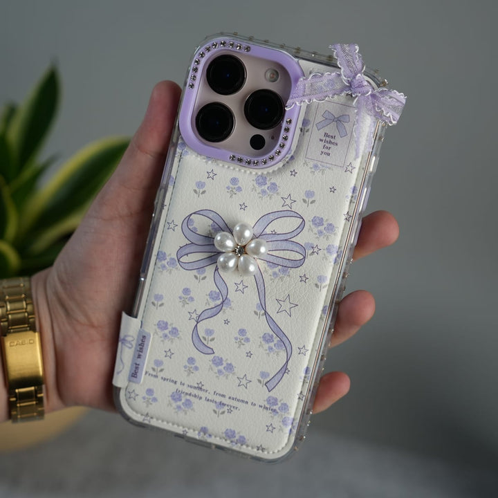 FRATO luxury Case iPhone 16 Pro Max iPhone Cute Bow Pearl Case | Lavender Aesthetic Designer Cover