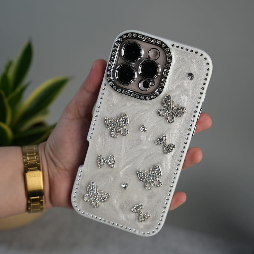 FRATO luxury Case iPhone 16 Pro Max iPhone Elegant Butterfly Charm Case | Premium Pearl Finish Designer Cover