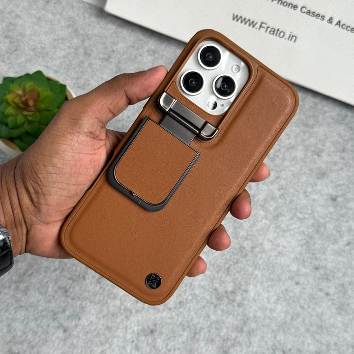 FRATO luxury Case iPhone 16 Pro Max / Luxury Brown iPhone Metal Camera Cap Stand Cover