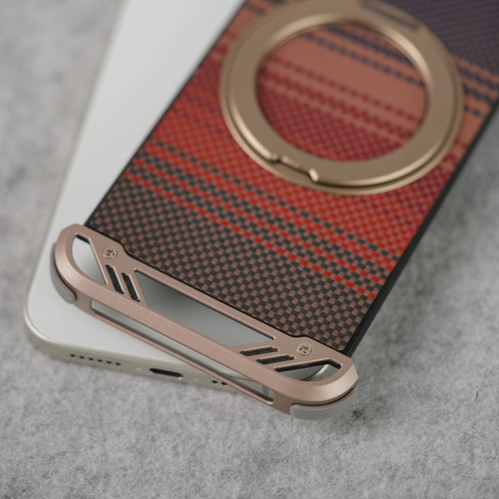 FRATO luxury Case iPhone 16 Series Aramid Fiber Metal Case With Rotating Stand Desert Titanium