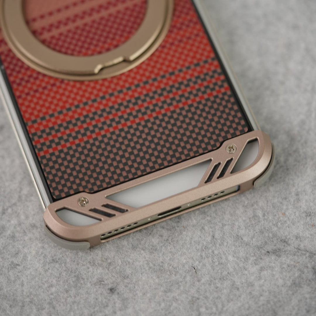 FRATO luxury Case iPhone 16 Series Aramid Fiber Metal Case With Rotating Stand Desert Titanium