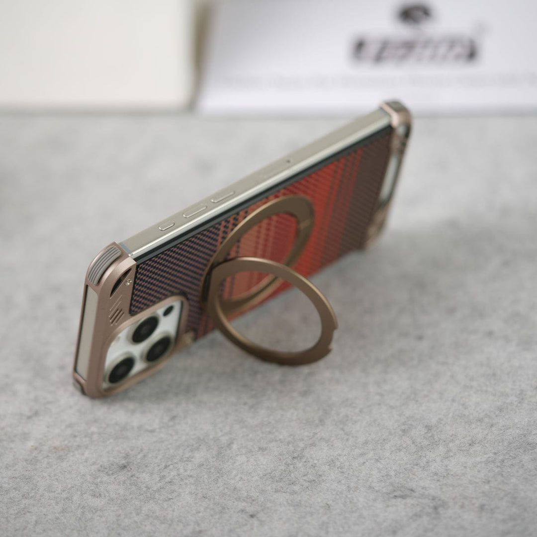 FRATO luxury Case iPhone 16 Series Aramid Fiber Metal Case With Rotating Stand Desert Titanium