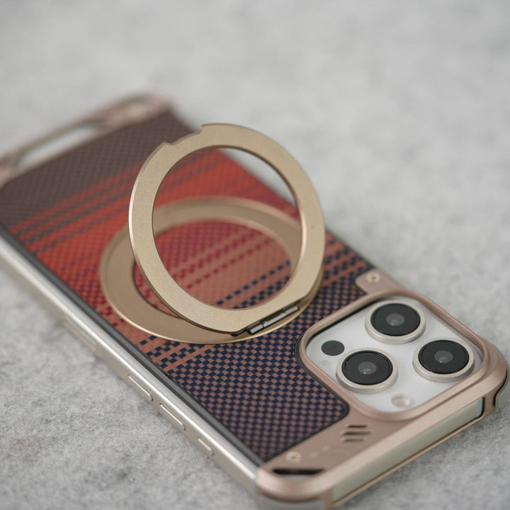FRATO luxury Case iPhone 16 Series Aramid Fiber Metal Case With Rotating Stand Desert Titanium