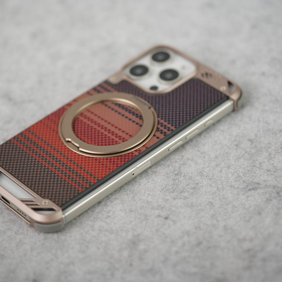 FRATO luxury Case iPhone 16 Series Aramid Fiber Metal Case With Rotating Stand Desert Titanium