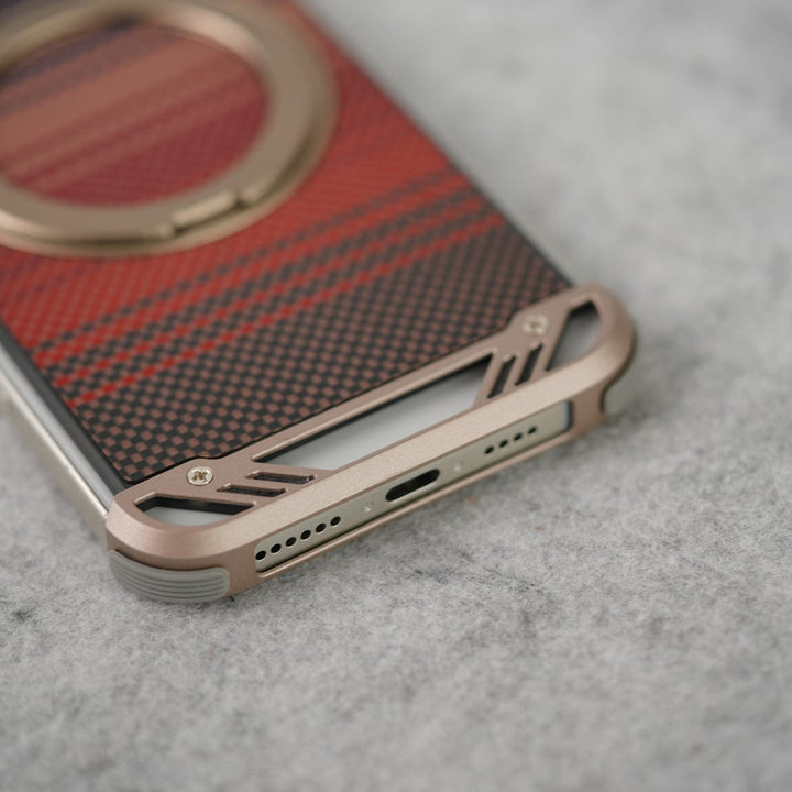 FRATO luxury Case iPhone 16 Series Aramid Fiber Metal Case With Rotating Stand Desert Titanium