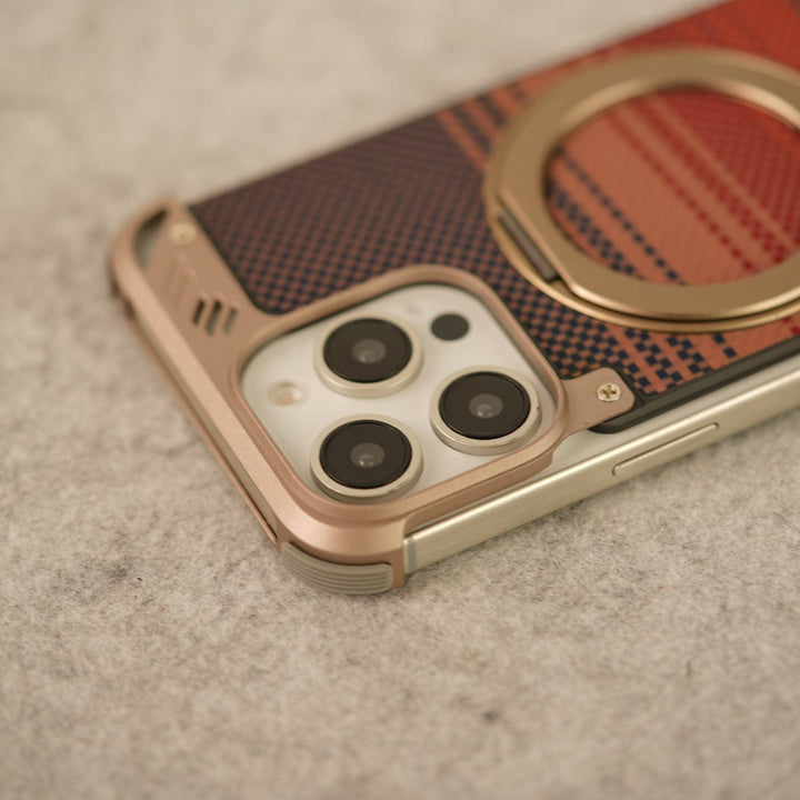FRATO luxury Case iPhone 16 Series Aramid Fiber Metal Case With Rotating Stand Desert Titanium