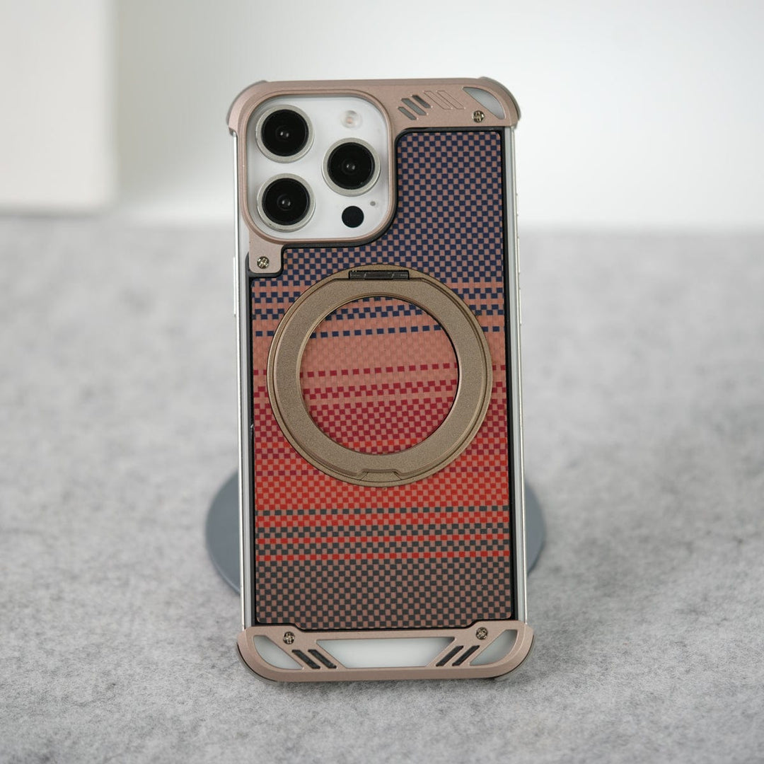 FRATO luxury Case iPhone 16 Series Aramid Fiber Metal Case With Rotating Stand Desert Titanium