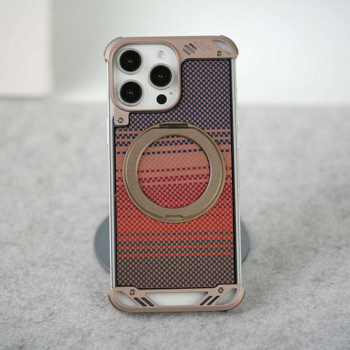 FRATO luxury Case iPhone 16 Series Aramid Fiber Metal Case With Rotating Stand Desert Titanium