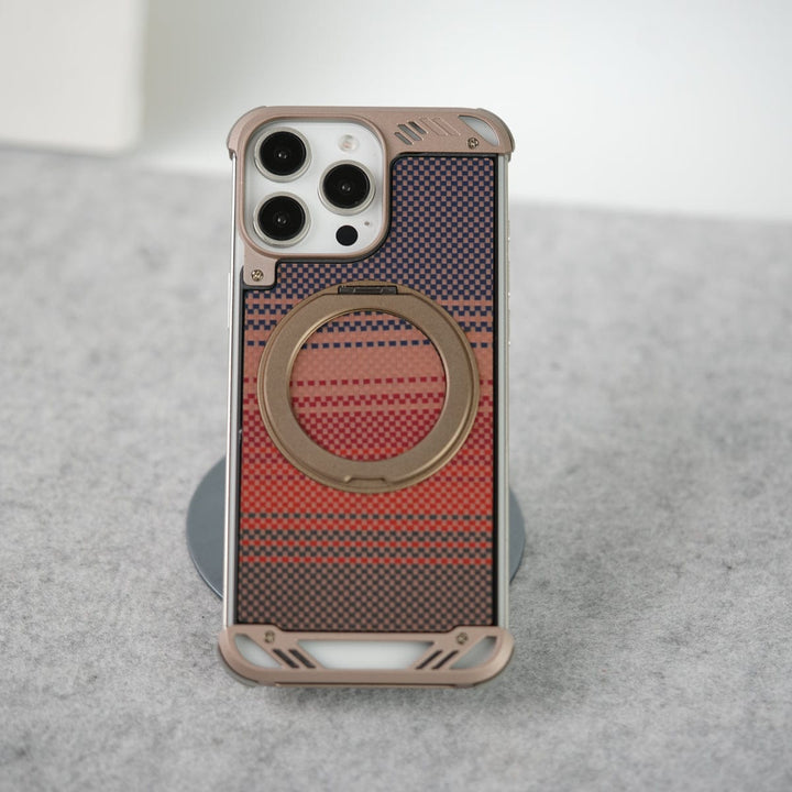 FRATO luxury Case iPhone 16 Series Aramid Fiber Metal Case With Rotating Stand Desert Titanium