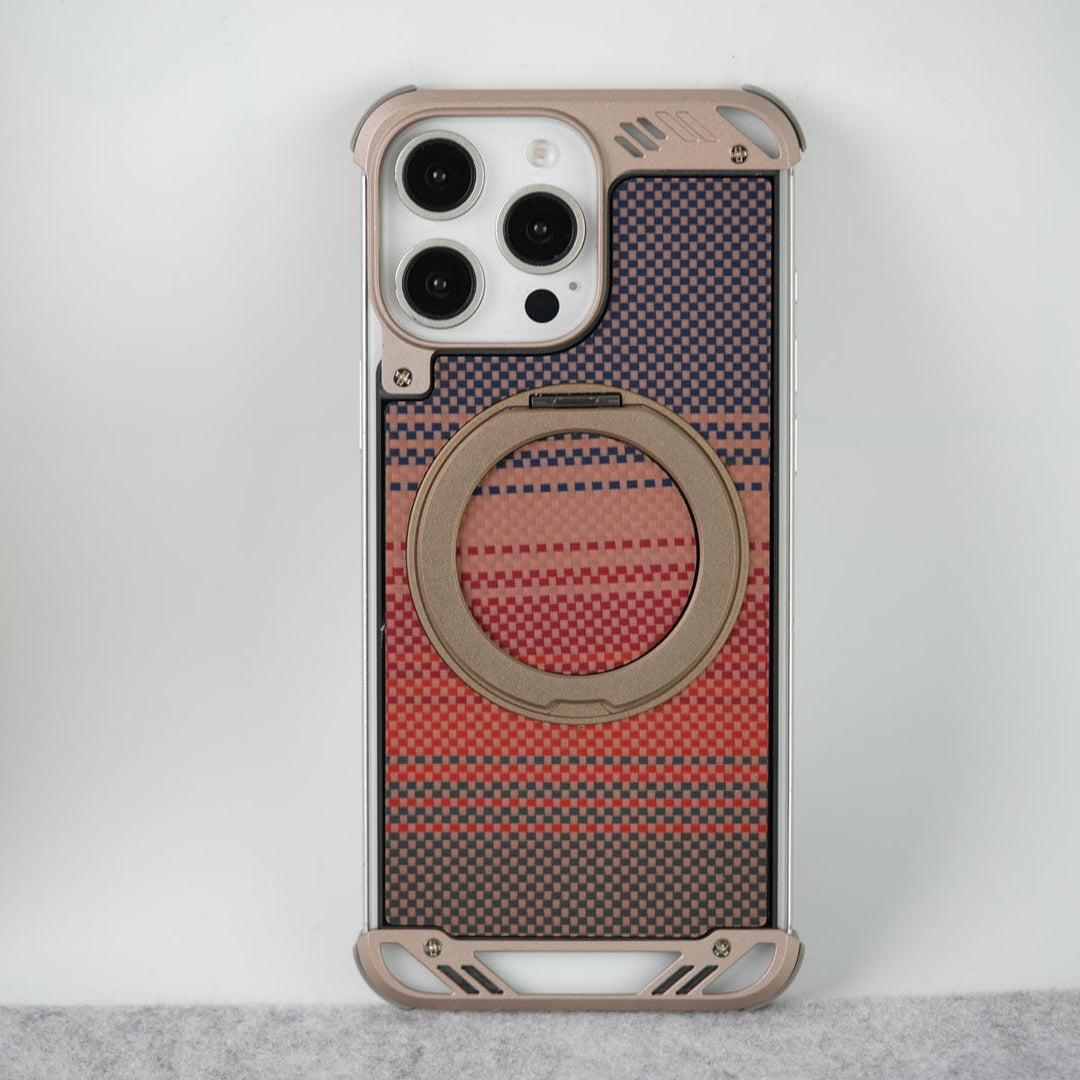 FRATO luxury Case iPhone 16 Series Aramid Fiber Metal Case With Rotating Stand Desert Titanium