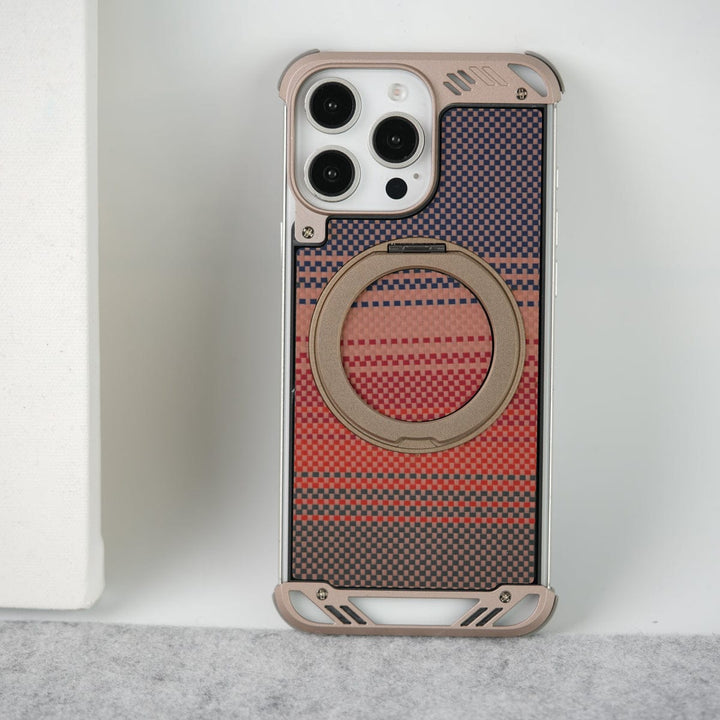 FRATO luxury Case iPhone 16 Series Aramid Fiber Metal Case With Rotating Stand Desert Titanium