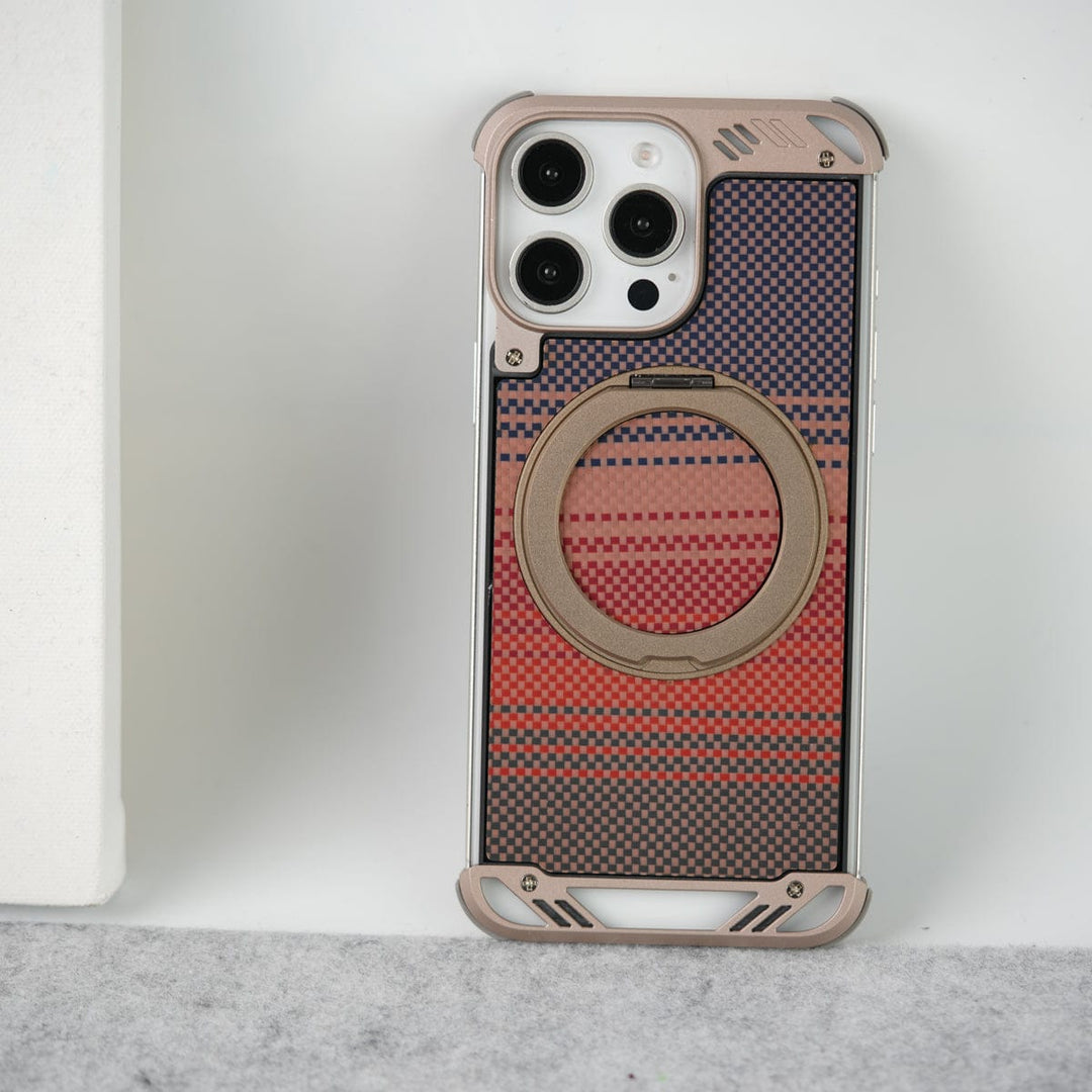 FRATO luxury Case iPhone 16 Series Aramid Fiber Metal Case With Rotating Stand Desert Titanium