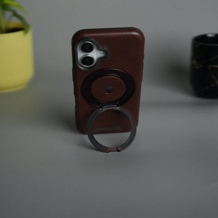 FRATO luxury Case iPhone 16 Series Luxury Leather Magnetic Ring Case | Metal Camera Frame and Kickstand Cover