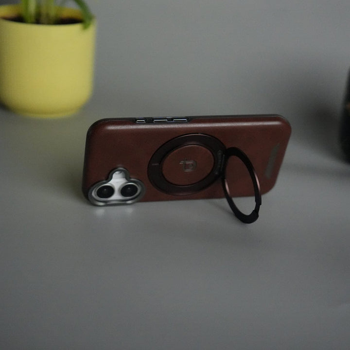 FRATO luxury Case iPhone 16 Series Luxury Leather Magnetic Ring Case | Metal Camera Frame and Kickstand Cover