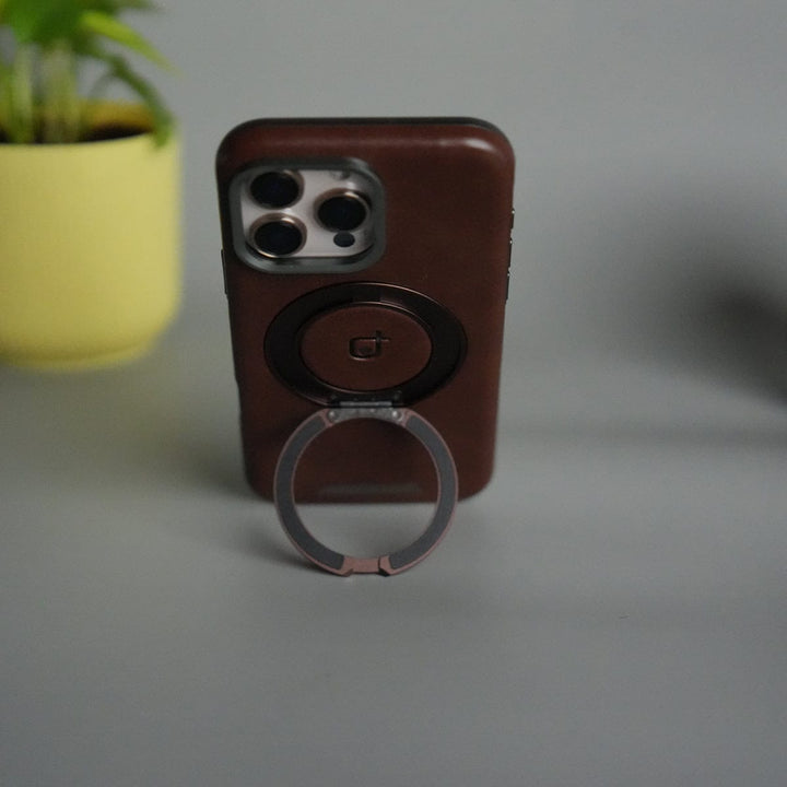 FRATO luxury Case iPhone 16 Series Luxury Leather Magnetic Ring Case | Metal Camera Frame and Kickstand Cover