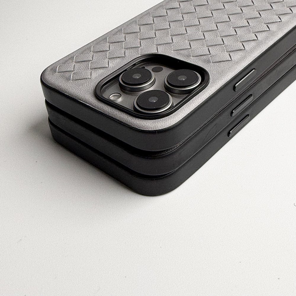 FRATO luxury Case iPhone 16 Series Weave Leather with Metal Kickstand Slim Back Cover
