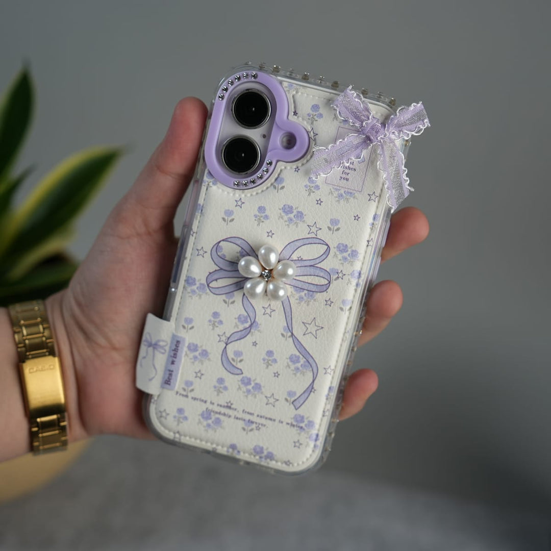 FRATO luxury Case iPhone 17 iPhone Cute Bow Pearl Case | Lavender Aesthetic Designer Cover