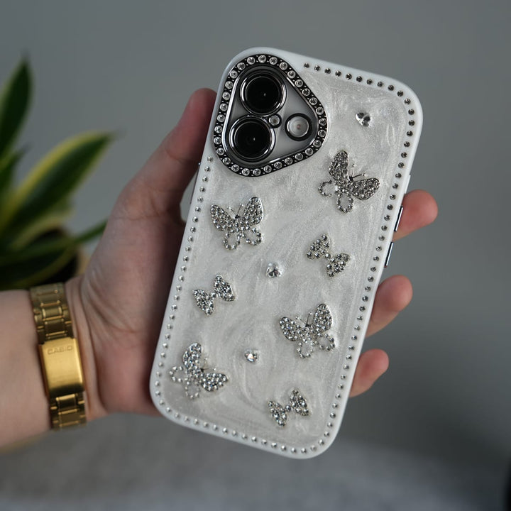 FRATO luxury Case iPhone 17 iPhone Elegant Butterfly Charm Case | Premium Pearl Finish Designer Cover