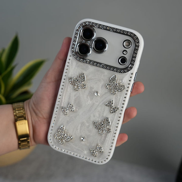 FRATO luxury Case iPhone 17 Pro iPhone Elegant Butterfly Charm Case | Premium Pearl Finish Designer Cover