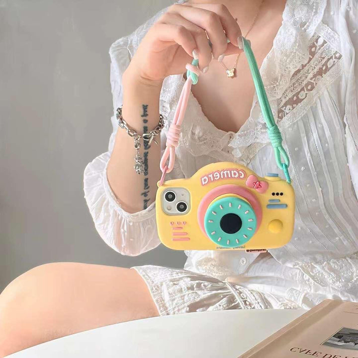 FRATO luxury Case iPhone 3D Cute Silicone Camera Design Case Cover With Lanyard Strap