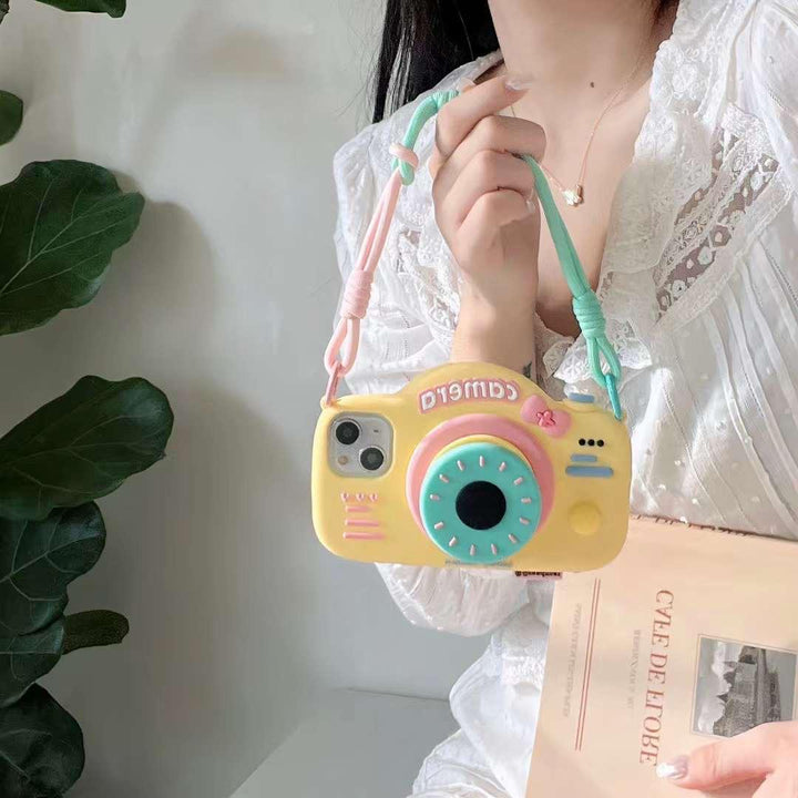 FRATO luxury Case iPhone 3D Cute Silicone Camera Design Case Cover With Lanyard Strap