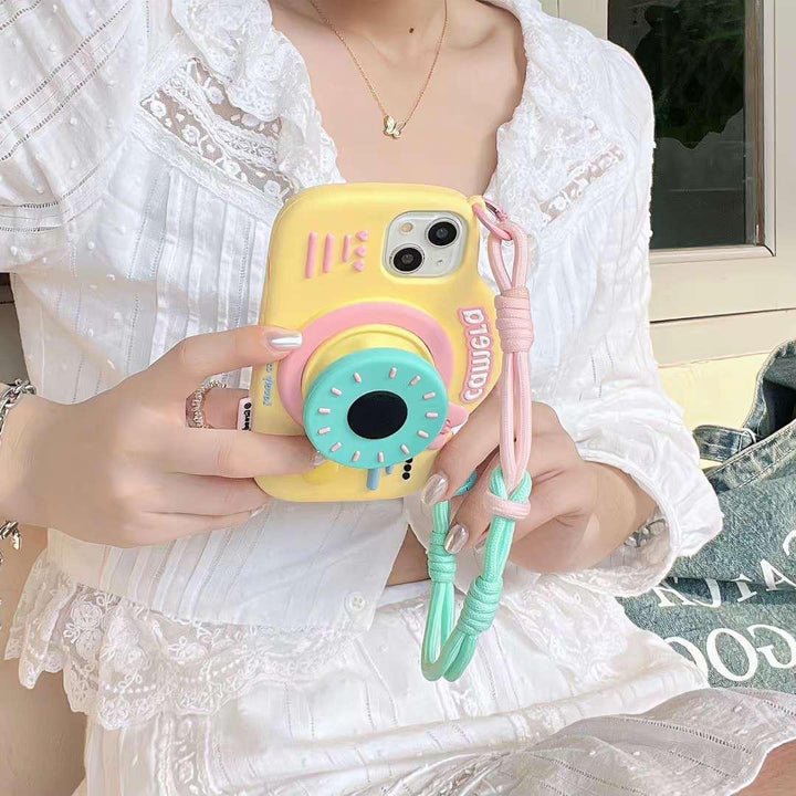 FRATO luxury Case iPhone 3D Cute Silicone Camera Design Case Cover With Lanyard Strap