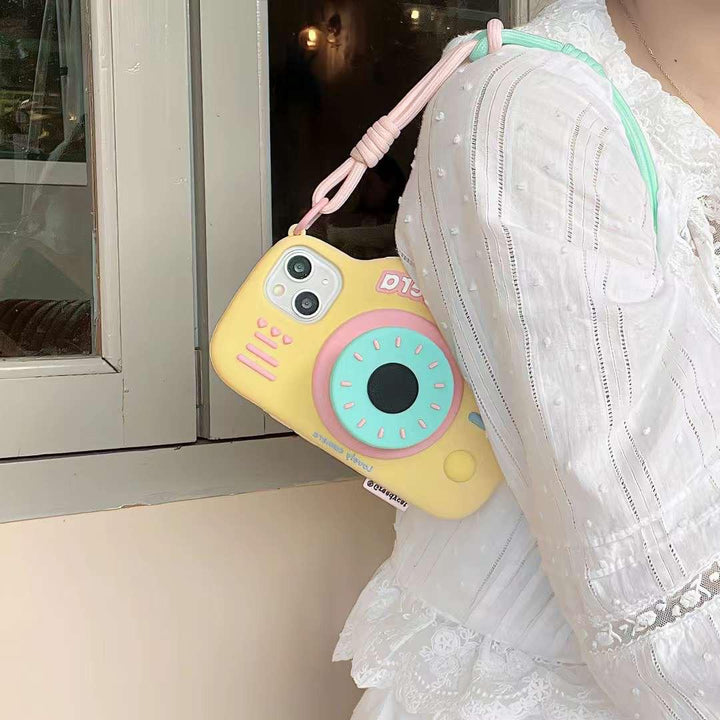 FRATO luxury Case iPhone 3D Cute Silicone Camera Design Case Cover With Lanyard Strap