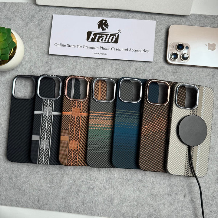 FRATO luxury Case iPhone Carbon Fiber Texture Aramid Design Hard Pc MagSafe Case Cover