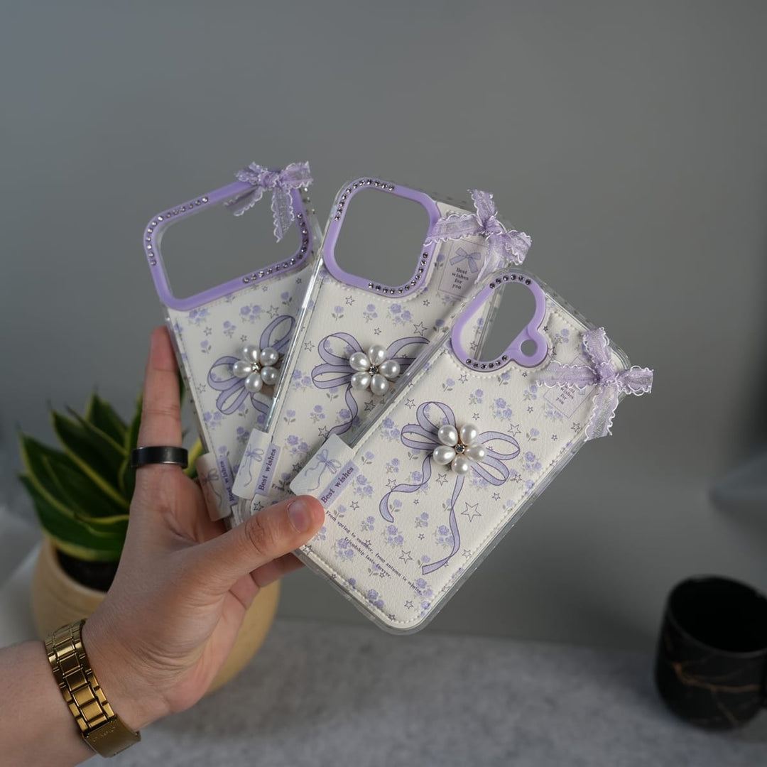 FRATO luxury Case iPhone Cute Bow Pearl Case | Lavender Aesthetic Designer Cover