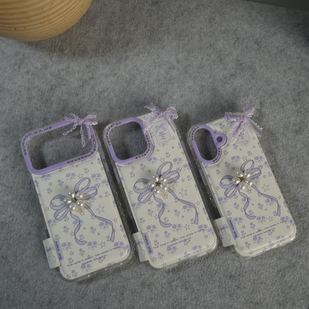 FRATO luxury Case iPhone Cute Bow Pearl Case | Lavender Aesthetic Designer Cover