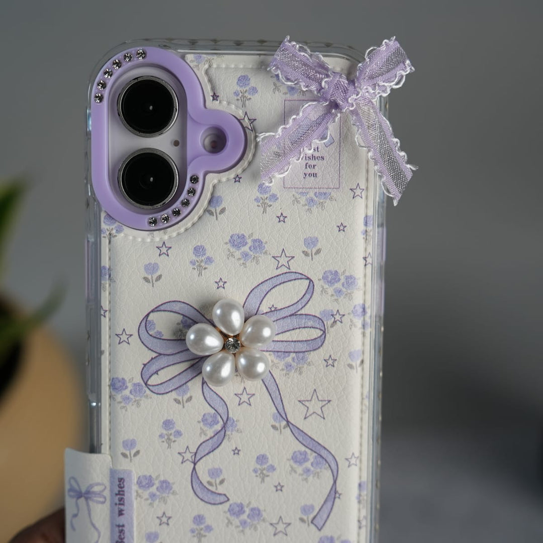 FRATO luxury Case iPhone Cute Bow Pearl Case | Lavender Aesthetic Designer Cover