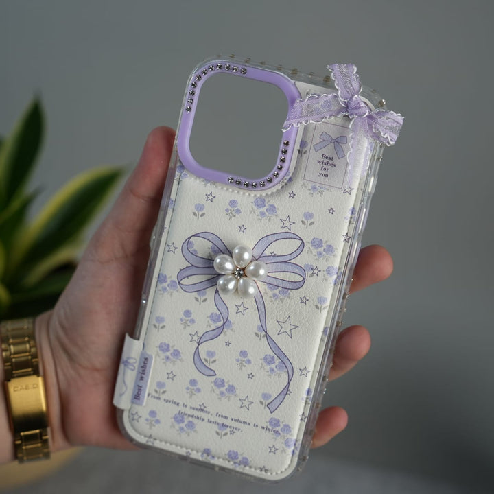 FRATO luxury Case iPhone Cute Bow Pearl Case | Lavender Aesthetic Designer Cover