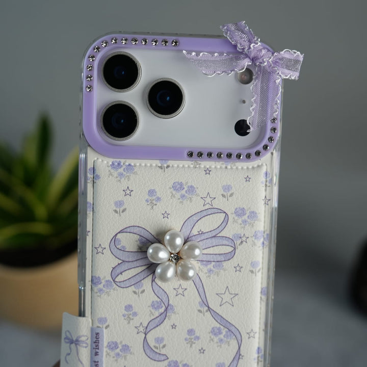 FRATO luxury Case iPhone Cute Bow Pearl Case | Lavender Aesthetic Designer Cover