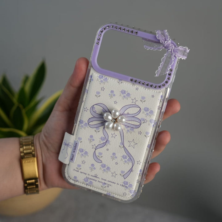 FRATO luxury Case iPhone Cute Bow Pearl Case | Lavender Aesthetic Designer Cover