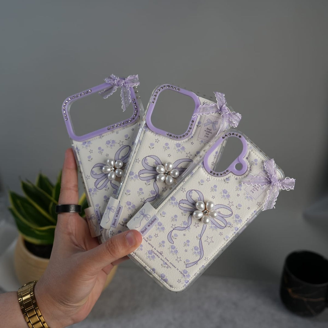 FRATO luxury Case iPhone Cute Bow Pearl Case | Lavender Aesthetic Designer Cover