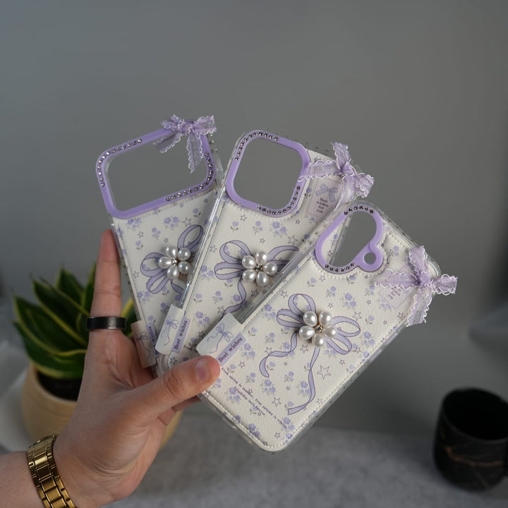 FRATO luxury Case iPhone Cute Bow Pearl Case | Lavender Aesthetic Designer Cover