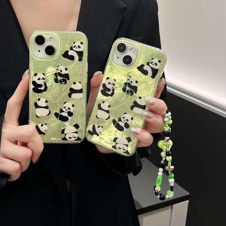 FRATO luxury Case iPhone Green Panda Cover With Charm holder