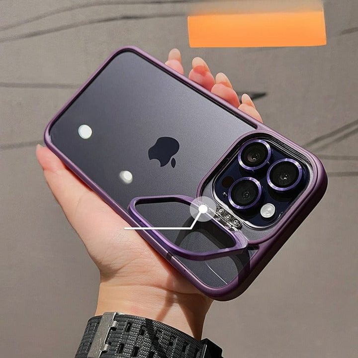 FRATO luxury Case iPhone Hollow Flipping Lens Bracket Case Cover ( Deep Purple )