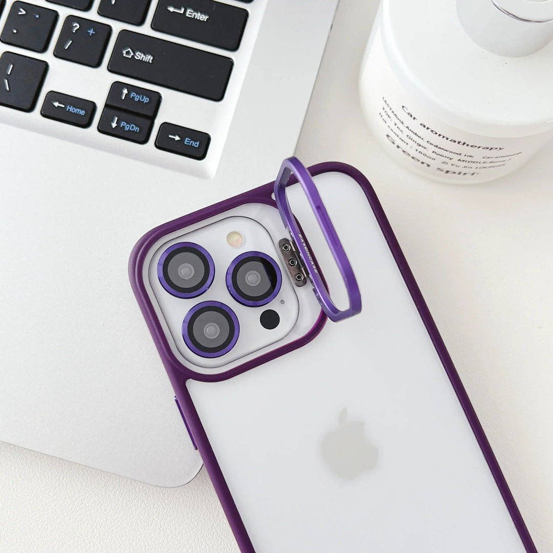 FRATO luxury Case iPhone Hollow Flipping Lens Bracket Case Cover ( Deep Purple )