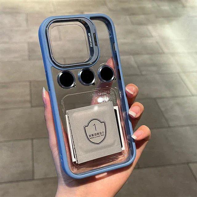 FRATO luxury Case iPhone Hollow Flipping Lens Bracket Case Cover ( Sierra Blue )