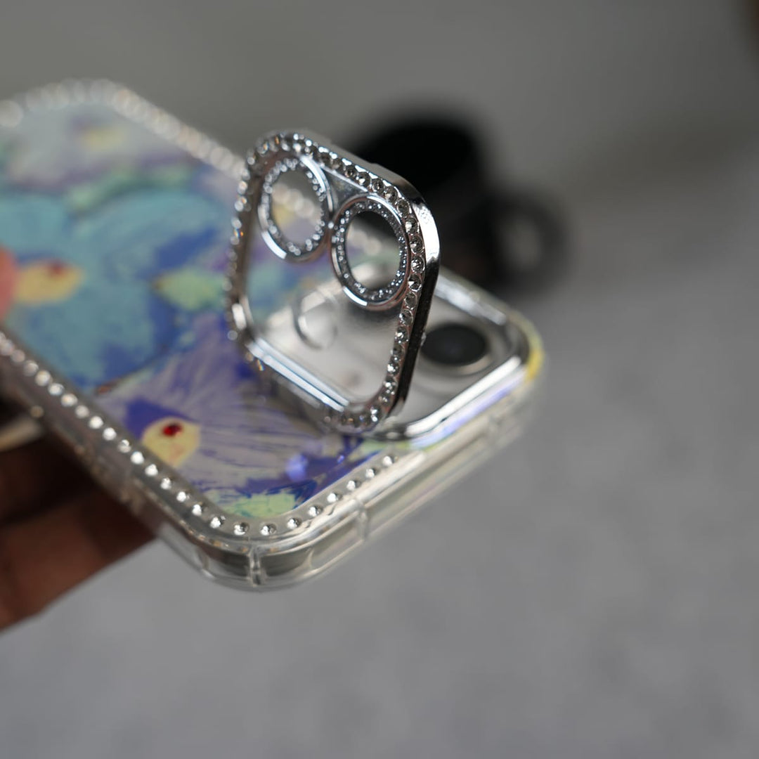 FRATO luxury Case iPhone Luxury 3D Oil Painting Floral Design Glitter Lens Protection Stand Cover | Green
