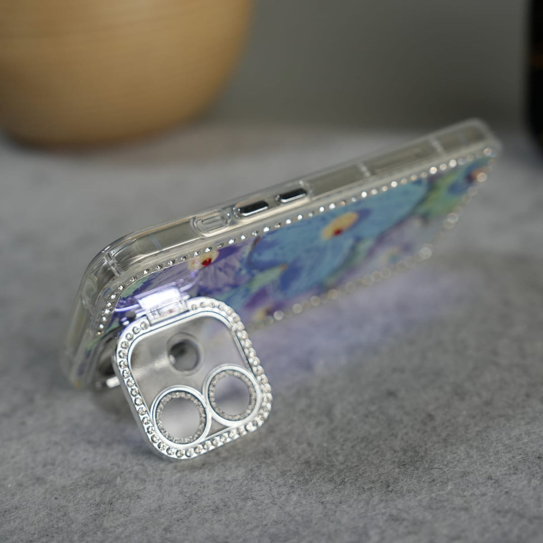 FRATO luxury Case iPhone Luxury 3D Oil Painting Floral Design Glitter Lens Protection Stand Cover | Green