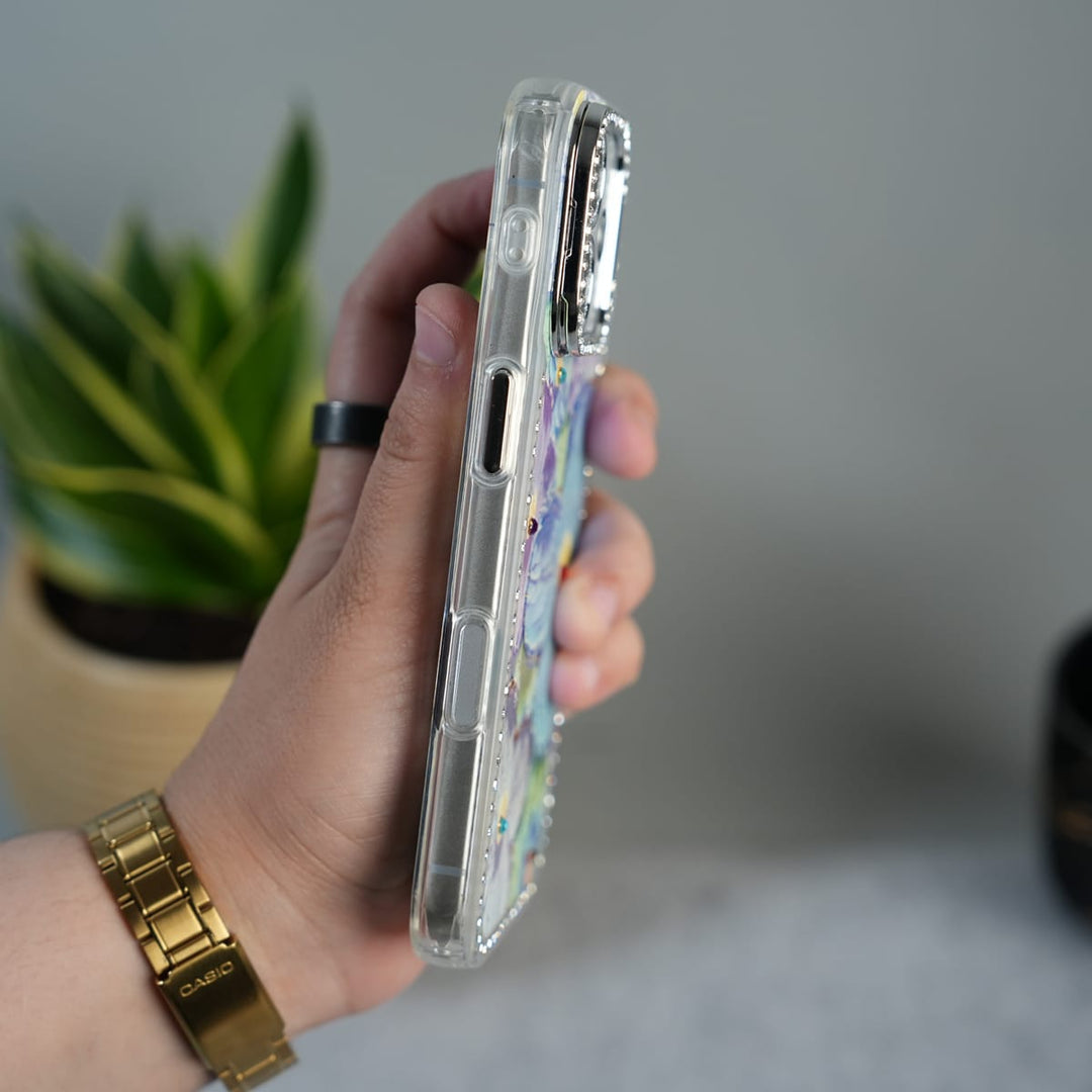 FRATO luxury Case iPhone Luxury 3D Oil Painting Floral Design Glitter Lens Protection Stand Cover | Green